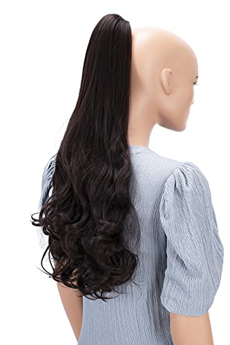 PRETTYSHOP 60cm Postizo Treccia Portare I Codini Extensions Per I Capelli Voluminoso Ondulato Marrón Oscuro H50