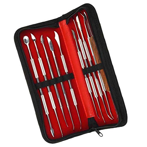 PRETYZOOM Herramientas de talla de cera Escultura Esculpir - Kit de grabado de cera de acero inoxidable espátula de cera talla de cera - Juego de herramientas para uso dental (bolsa negra)
