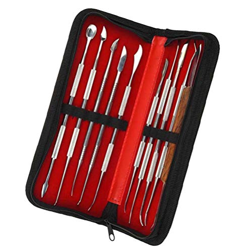 PRETYZOOM Herramientas de talla de cera Escultura Esculpir - Kit de grabado de cera de acero inoxidable espátula de cera talla de cera - Juego de herramientas para uso dental (bolsa negra)