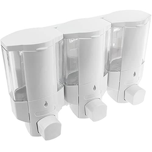 PrimeMatik - Dispensador de jabón Transparente de Ducha para Pared. 3 x depósitos rellenables