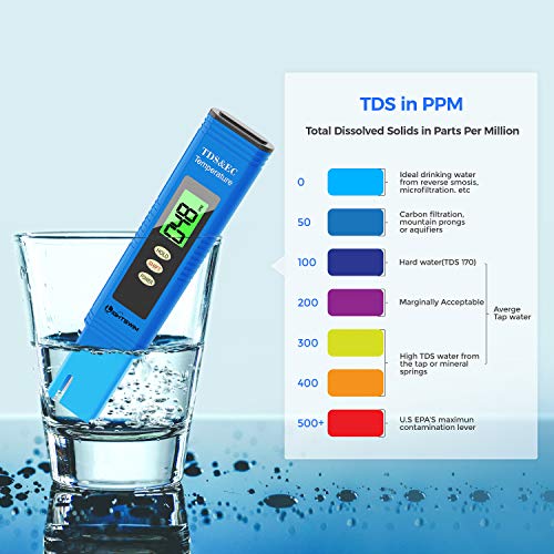 Probador de calidad del agua Lightswim, medidor de pH con resolución de alta precisión 0.01, medidor de temperatura 3 en 1 TDS + EC + para agua potable, acuario, piscina, spa (amarillo)