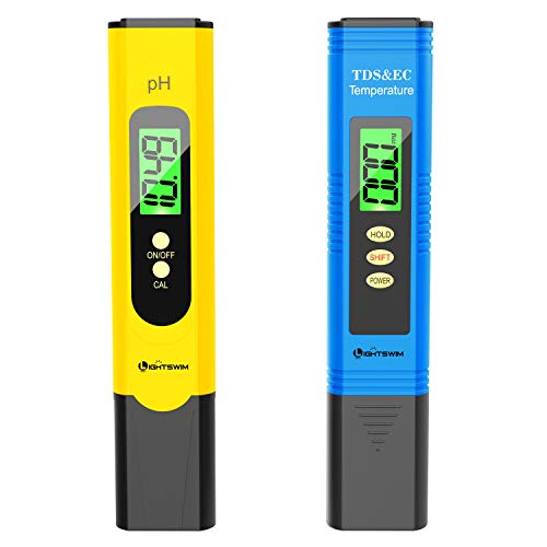 Probador de calidad del agua Lightswim, medidor de pH con resolución de alta precisión 0.01, medidor de temperatura 3 en 1 TDS + EC + para agua potable, acuario, piscina, spa (amarillo)