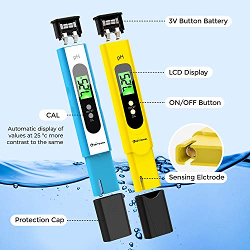 Probador de calidad del agua Lightswim, medidor de pH con resolución de alta precisión 0.01, medidor de temperatura 3 en 1 TDS + EC + para agua potable, acuario, piscina, spa (amarillo)