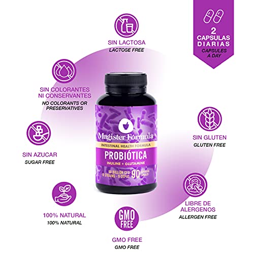 Probióticos y Prebióticos Intestinales | Con Inulina y Glutamina | Sistema Inmunológico, Colon Irritable y Más | 90 Cápsulas | Repara Flora Intestinal y Vaginal | Amplio Espectro | 60 Mil Millones UFC
