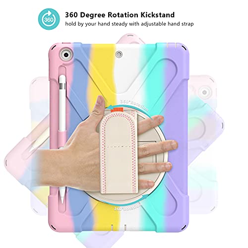 ProCase Funda Resistente para iPad 9 2021/iPad 8 2020/iPad 7 2019 10.2", Bumper con Correa, Soporte 360° Rotativo Asa de Mano, Uso Rudo Antichoques para iPad 9ª/8ª/7ª Gen 10.2 Inch -RosadeColores