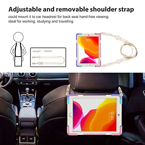 ProCase Funda Resistente para iPad 9 2021/iPad 8 2020/iPad 7 2019 10.2", Bumper con Correa, Soporte 360° Rotativo Asa de Mano, Uso Rudo Antichoques para iPad 9ª/8ª/7ª Gen 10.2 Inch -RosadeColores