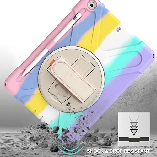 ProCase Funda Resistente para iPad 9 2021/iPad 8 2020/iPad 7 2019 10.2", Bumper con Correa, Soporte 360° Rotativo Asa de Mano, Uso Rudo Antichoques para iPad 9ª/8ª/7ª Gen 10.2 Inch -RosadeColores