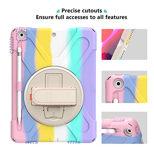 ProCase Funda Resistente para iPad 9 2021/iPad 8 2020/iPad 7 2019 10.2", Bumper con Correa, Soporte 360° Rotativo Asa de Mano, Uso Rudo Antichoques para iPad 9ª/8ª/7ª Gen 10.2 Inch -RosadeColores