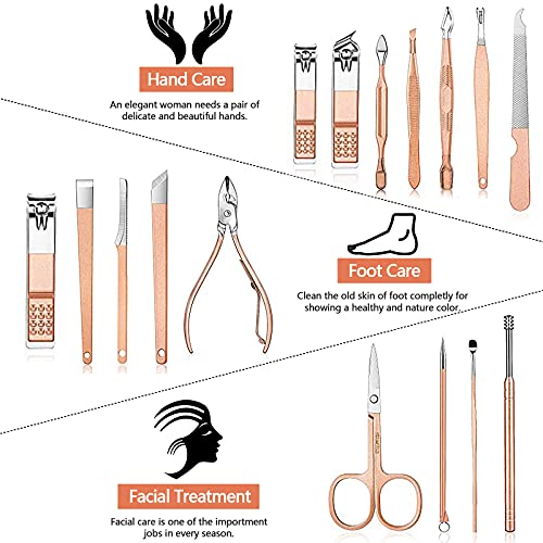 Profesional Set de Manicura y Pedicura, Manicura Kit, 16 in 1 Cortaúñas Acero Inoxidable Grooming Kit, para Manicura y Pedicura Limpiador Cutícula,de Adecuado familias y viajes