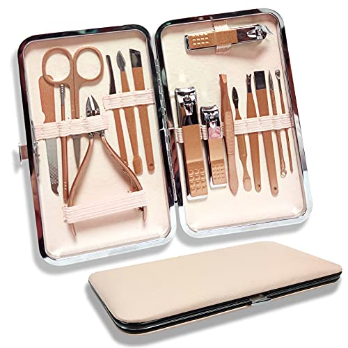 Profesional Set de Manicura y Pedicura, Manicura Kit, 16 in 1 Cortaúñas Acero Inoxidable Grooming Kit, para Manicura y Pedicura Limpiador Cutícula,de Adecuado familias y viajes