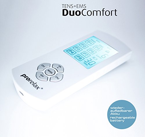 prorelax TENS/EMS Duo Comfort | aparato de electroestimulación | 2 terapias con un solo aparato | terapia natural contra el dolor crónico y para la musculación | con pantalla extra grande e iluminada
