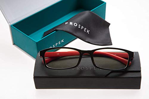 PROSPEK - Gafas para ordenador Premium – Professional – Con filtro de luz azul y antirreflejante (+0.00 Dioptrías | Rojo y Negro | Tamaño Pequeña)