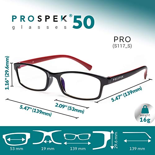PROSPEK - Gafas para ordenador Premium – Professional – Con filtro de luz azul y antirreflejante (+0.00 Dioptrías | Rojo y Negro | Tamaño Pequeña)