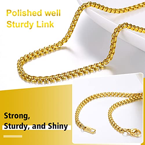 PROSTEEL Chapado en Oro 18 k Cadena de Veneciana Cadena de Caja Box Chain Cadena Fina de Acero Inoxidable Collar Hombre Mujer Hiphop Collar