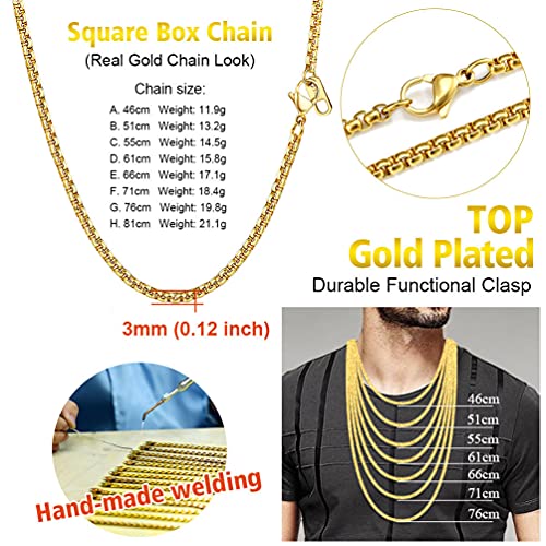 PROSTEEL Chapado en Oro 18 k Cadena de Veneciana Cadena de Caja Box Chain Cadena Fina de Acero Inoxidable Collar Hombre Mujer Hiphop Collar