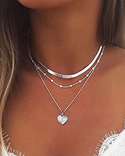 PROSTEEL Colgante Corazon Mujer con Letra F con Cadena Acero Inoxidable 50cm Largo, Medalla Inicial de Nombre -Platino