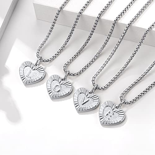 PROSTEEL Colgante Corazon Mujer con Letra F con Cadena Acero Inoxidable 50cm Largo, Medalla Inicial de Nombre -Platino