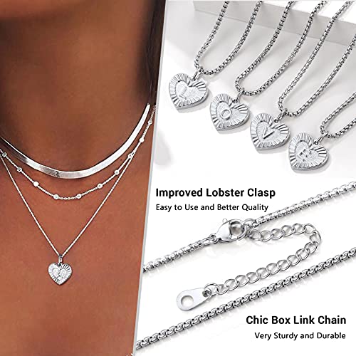 PROSTEEL Colgante Corazon Mujer con Letra F con Cadena Acero Inoxidable 50cm Largo, Medalla Inicial de Nombre -Platino