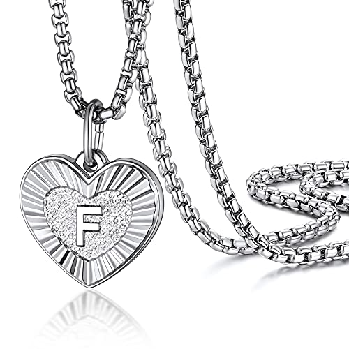 PROSTEEL Colgante Corazon Mujer con Letra F con Cadena Acero Inoxidable 50cm Largo, Medalla Inicial de Nombre -Platino