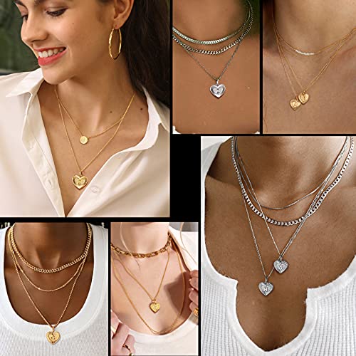 PROSTEEL Colgante Corazon Mujer con Letra F con Cadena Acero Inoxidable 50cm Largo, Medalla Inicial de Nombre -Platino