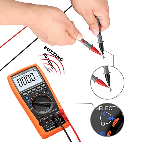 Proster Multímetro Digital Rango Automático 6000 Cuentas y 2000uF Voltímetro con Cable de Prueba Polímetro Multi Tester con Sonda de Tipo K para Medir la Capatancia Temperatura Voltaje