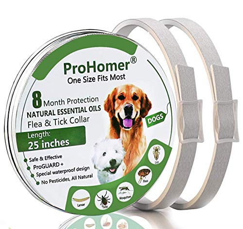 PROZADA [2PCS] Collares Antiparasitario para Perros Impermeable, 8 Meses de Protección de Efectividad Repelente de Plagas de Goma, Fórmula Natural, Ajustable (63cm) (1)