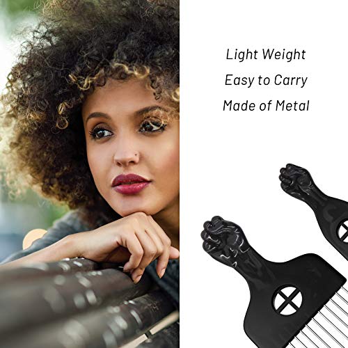 Púas de pelo Afro, paquete de 3 púas de pelo de metal, para peinar el cabello largo y rizado, pelo grueso, pelo grueso, barba, puño, peine para mujeres y hombres