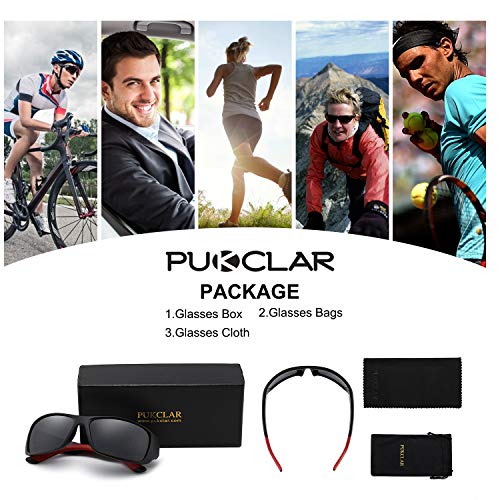 PUKCLAR Gafas de Sol Hombre Polarizadas, Deportivas, para Ciclismo, para Mujer, Protecci¨®n UV400, Cat 3 CE C3 Negro/Azul, Efecto Espejo, Cat 3. L