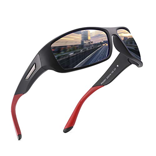 PUKCLAR Gafas de Sol Hombre Polarizadas, Deportivas, para Ciclismo, para Mujer, Protecci¨®n UV400, Cat 3 CE C3 Negro/Azul, Efecto Espejo, Cat 3. L