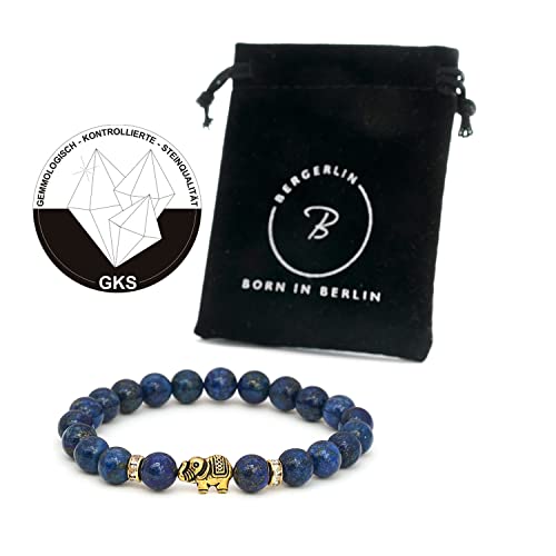 Pulsera de lapislázuli elefante con cuentas de piedra natural y reflejos de cristal - BERGERLIN Feel Goods