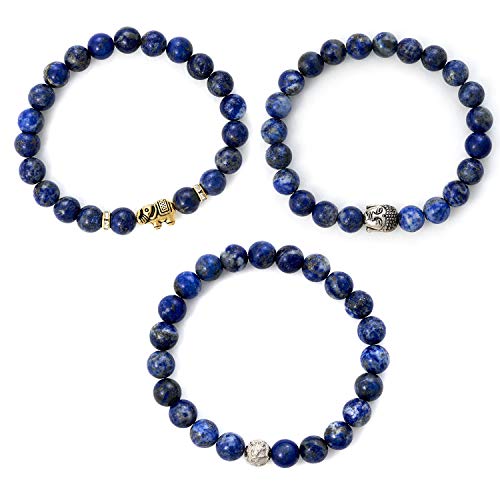Pulsera de lapislázuli elefante con cuentas de piedra natural y reflejos de cristal - BERGERLIN Feel Goods