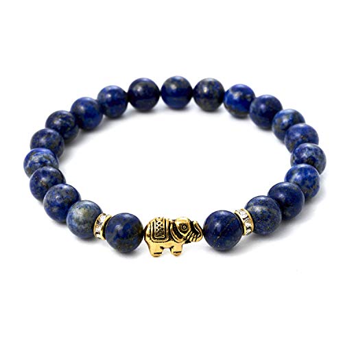 Pulsera de lapislázuli elefante con cuentas de piedra natural y reflejos de cristal - BERGERLIN Feel Goods
