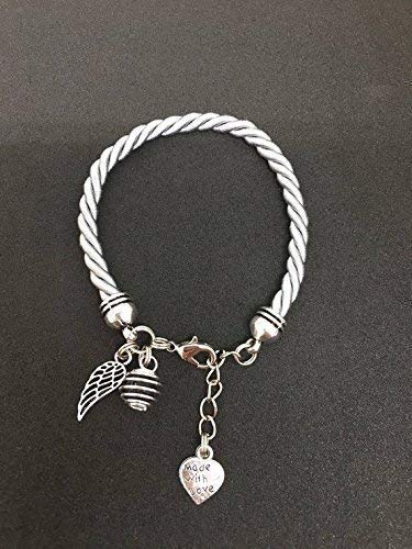 Pulsera gris con colgante de ala de ángel, pulsera, pulseras, joyería, pulsera de amuleto de la suerte, joya de ala de ángel, regalo