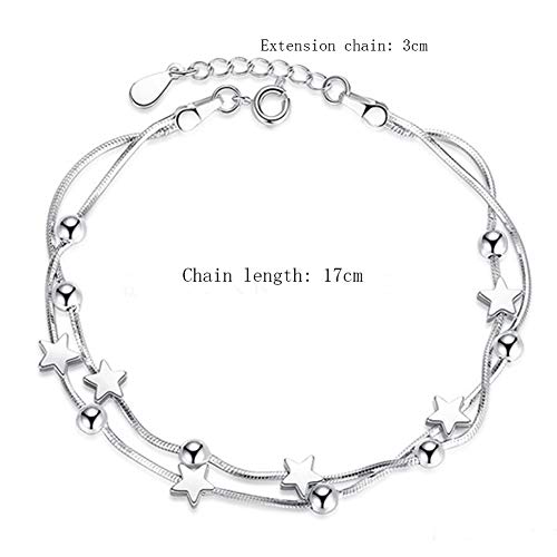 pulsera mujer,pulsera de perla mini estrella, ajustable pulsera de doble cadena, pulsera niña/regalo de mujer