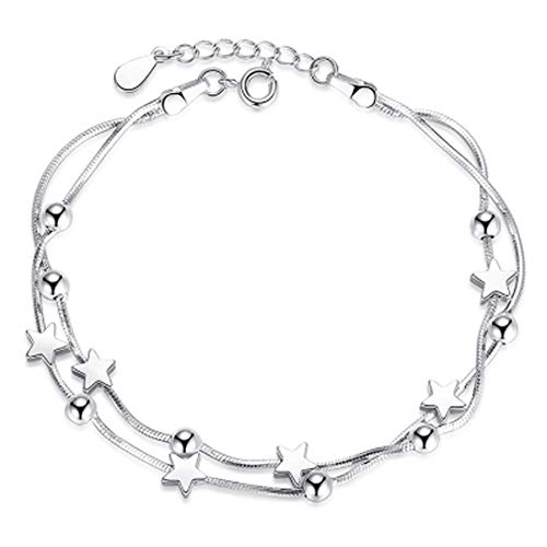 pulsera mujer,pulsera de perla mini estrella, ajustable pulsera de doble cadena, pulsera niña/regalo de mujer