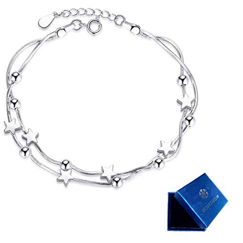 pulsera mujer,pulsera de perla mini estrella, ajustable pulsera de doble cadena, pulsera niña/regalo de mujer