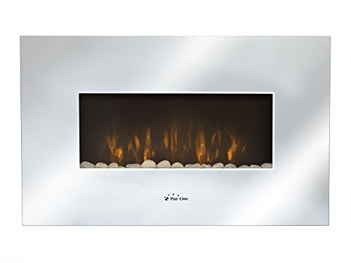 Pur line CHE-450 - Chimenea eléctrica con frontal de espejo y calefacción, 2000 W, Plateado