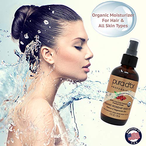 Pura D'Or (118 ml) orgánico aceite de semillas de rosa mosqueta 100% puro frío presionado, all natural tratamiento anti-envejecimiento crema hidratante para el rostro,(el embalaje pueden variar)