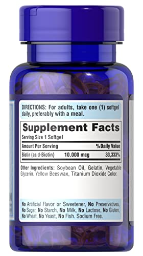 Puritans Pride Ultra Mega Biotin 10,000mcg 100 Rapid Release Soft Gels
