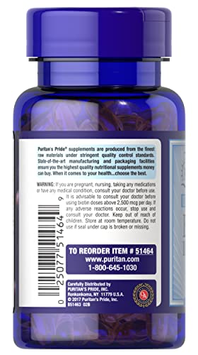 Puritans Pride Ultra Mega Biotin 10,000mcg 100 Rapid Release Soft Gels