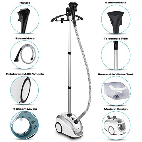 PurSteam 2018 - Vaporizador para Ropa, Prendas, Tela, Profesional, Resistente, 4 Niveles de Vapor Que producen Vapor Continuo