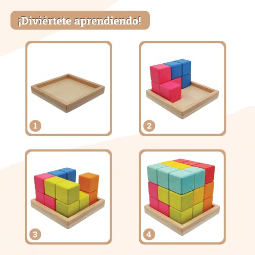 Puzzle Tetris De Bloques De Madera | Rompecabezas Educativos para Niños Y Niñas | Juguetes Infantiles De Construcción para Regalo De Cumpleaños Y Navidades