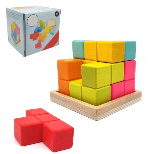 Puzzle Tetris De Bloques De Madera | Rompecabezas Educativos para Niños Y Niñas | Juguetes Infantiles De Construcción para Regalo De Cumpleaños Y Navidades