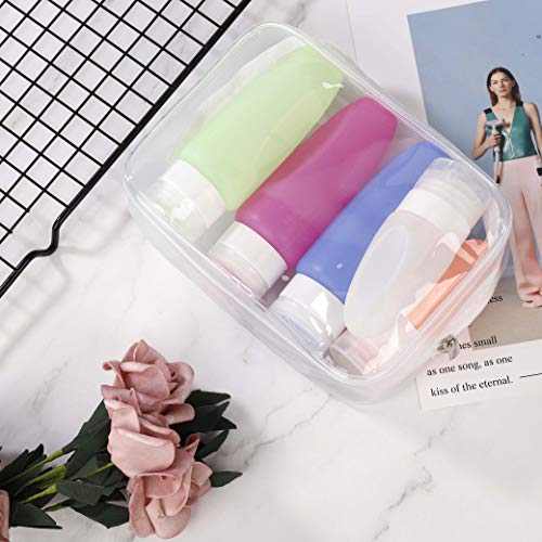 PVC Bolsa de Maquillaje 5 Piezas Transparente Bolsa de Aseo Portátil Cosméticos Organizador Impermeable para Vacación Baño y Viajes 16.5 x 5 x 11.5 cm Blanco