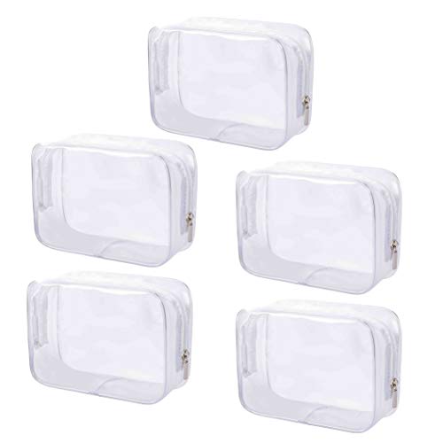 PVC Bolsa de Maquillaje 5 Piezas Transparente Bolsa de Aseo Portátil Cosméticos Organizador Impermeable para Vacación Baño y Viajes 16.5 x 5 x 11.5 cm Blanco