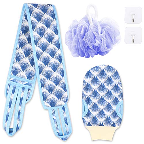 Pwsap Esponja Exfoliante para la Espalda, Esponjas de luffa, Loofah Esponjas orgánicas para el Cuerpo y la Ducha, con manopla para Eliminar la Piel Muerta, Exfoliante Loofah Back Scrubber, Azul