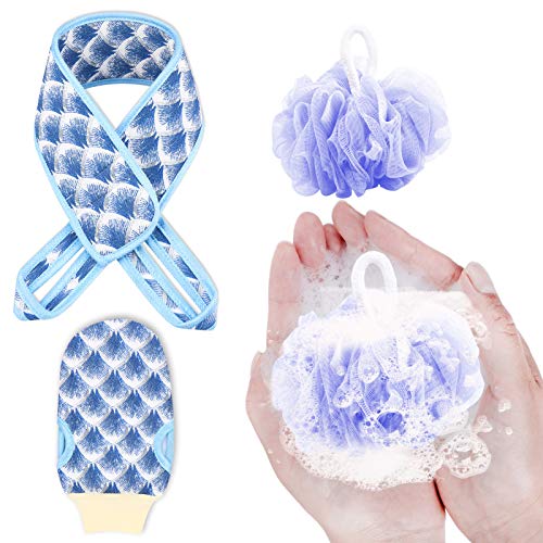 Pwsap Esponja Exfoliante para la Espalda, Esponjas de luffa, Loofah Esponjas orgánicas para el Cuerpo y la Ducha, con manopla para Eliminar la Piel Muerta, Exfoliante Loofah Back Scrubber, Azul