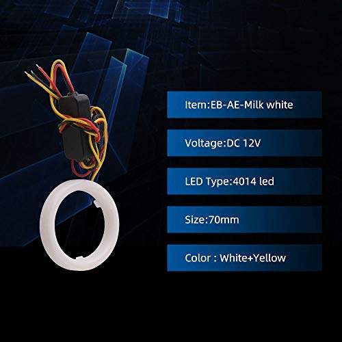 Qasim 1 par de LED Angel Eyes 70MM Ojos de Ángel Motocicleta Coche Halo Anillos 4014 84SMD Blanco + Ámbar Switchback para DRL Faro Luz Antiniebla Diurna DC12V