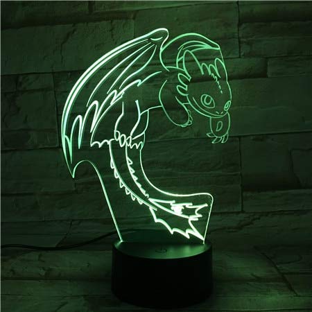 QAZEDC Luz nocturna 3D Cómo entrenar a tu dragón Luz nocturna LED 3D Ilusión USB Sensor táctil   W Niño Niños Regalo Noche Furia Lámpara de mesa Decoración de escritorio(Envío gratis)