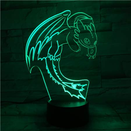 QAZEDC Luz nocturna 3D Cómo entrenar a tu dragón Luz nocturna LED 3D Ilusión USB Sensor táctil   W Niño Niños Regalo Noche Furia Lámpara de mesa Decoración de escritorio(Envío gratis)